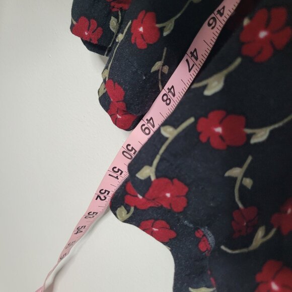 Vintage 90s black red moody witchy floral modest tie back maxi dress 14 FLAW - Picture 6 of 9